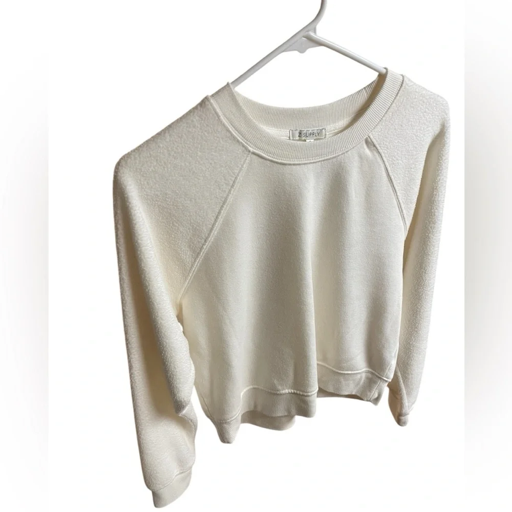 Z Supply Cream Ivory Boxy Cropped Sweatshirt Rayon Blend Crew Neck Small Soft